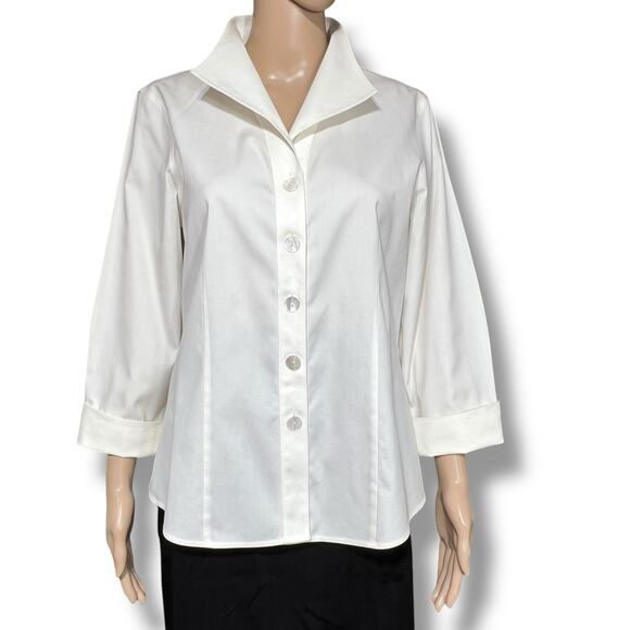 Coldwater Creek Womens Blouse Shirt Top Button Down Collared Off White Medium - Picture 1 of 12